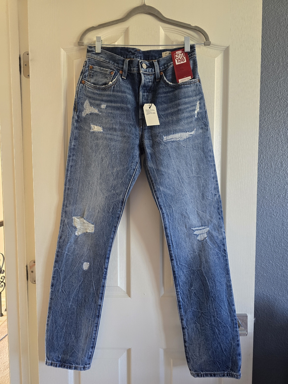 Levi's Womens Distressed Light-Blue Relaxed Jeans